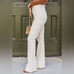 Pink Lily Tatum Cream Frayed Hem Flare Jeans